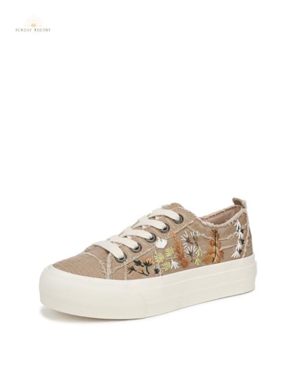 Women's Vegan Canvas Flatform Sneakers with Embroidery, Lace-Up